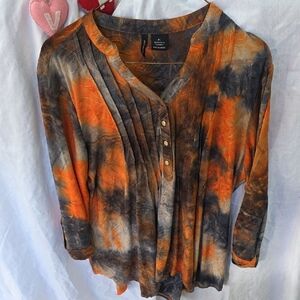 New Directions Orange and Gray Tie-Dye Blouse
